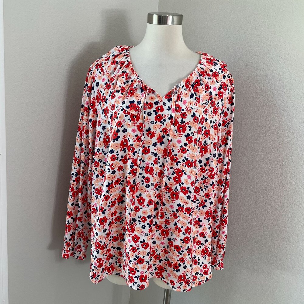 Croft & Barrow Womens‎ Plus 2X Ruffle Neck Floral Blouse Long Sleeve Shirt Top